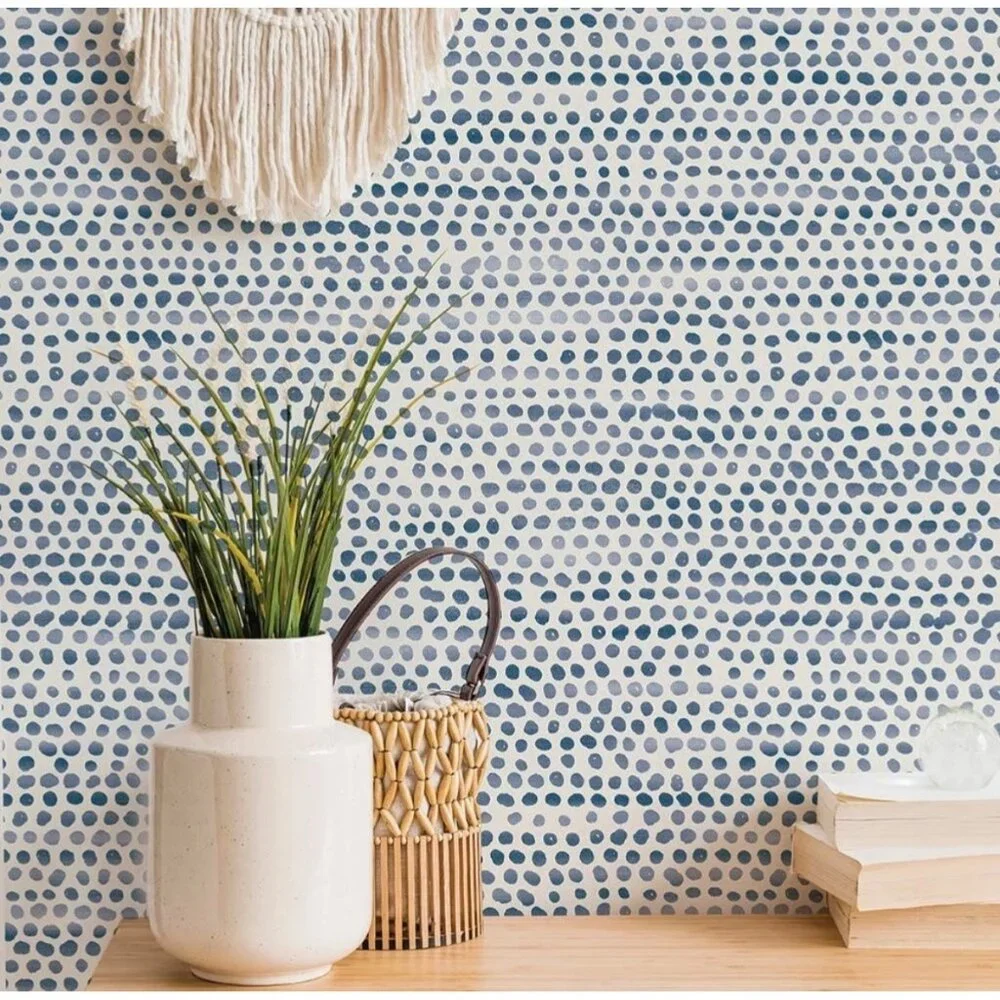 Tempaper Wallpaper Peel & Stick Removable Moire Dots Dot Blue Moon 5322 LV Roll